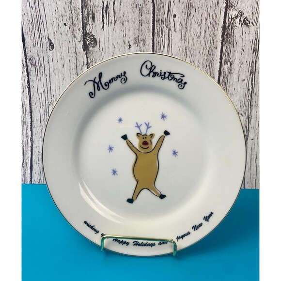 NWT Vintage Merry Brite Set of 4 Christmas Porcelain Dessert Salad Plates 7.5" - Picture 5 of 8